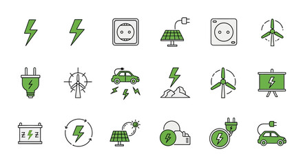 Green Energy Icons Renewable Power & Electricity Symbols