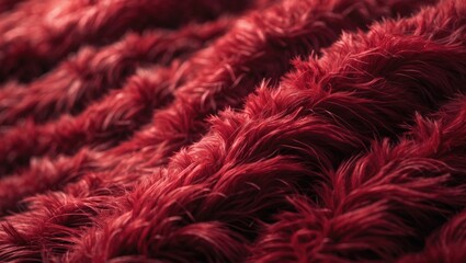 Fototapeta premium Red shag rug with furry texture and abstract pattern