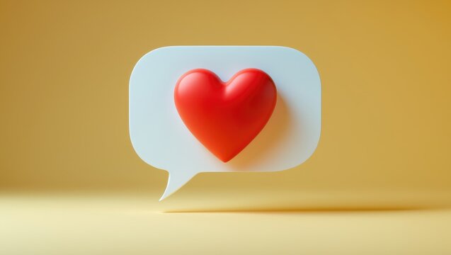 Heart-shaped red paper in a speech balloon symbolizing love, friendship, and heartfelt dialogue