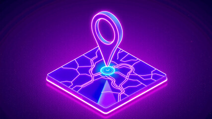 Neon glowing map pin location marker navigation