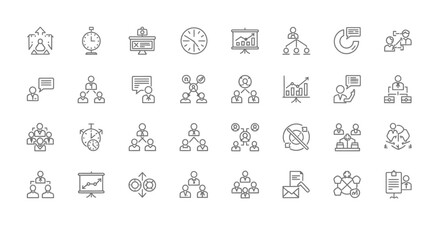 Project Management Icons  Teamwork, Strategy, and Planning Line Art Illustrations