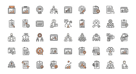 Project Management Icons A Comprehensive Set of 40+ Line Icons for Workflow, Teamwork, and Strategy