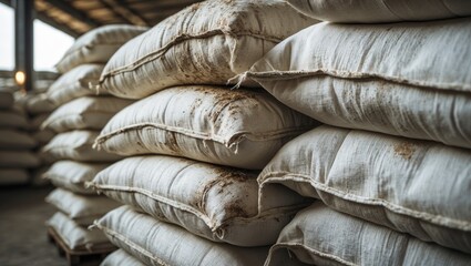 The white sandbag barrier runs along the wall for security and protection