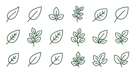 Green Leaf Icons 24 Simple Line Art Designs for Nature Projects