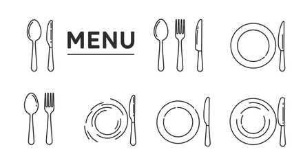 Restaurant Menu Logo Design Spoon, Fork, Knife & Plate Icons