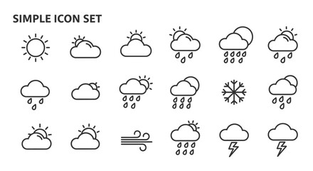 Simple Weather Icons Line Art Set for Design Projects