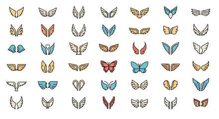 Colorful Wing Illustrations A Diverse Collection of Angel, Butterfly, and Bird Wings
