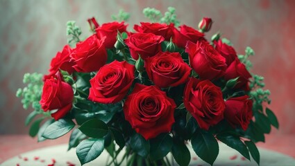 Obraz premium Elegant wedding bouquet featuring red roses in close-up