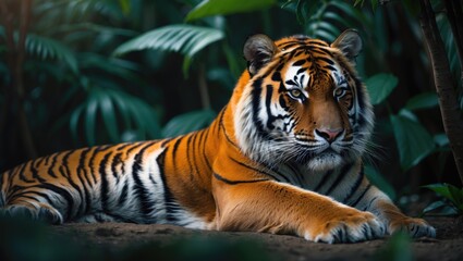 Obraz premium Bengal tiger in dense jungle at dawn, Bandhavgarh National Park, India