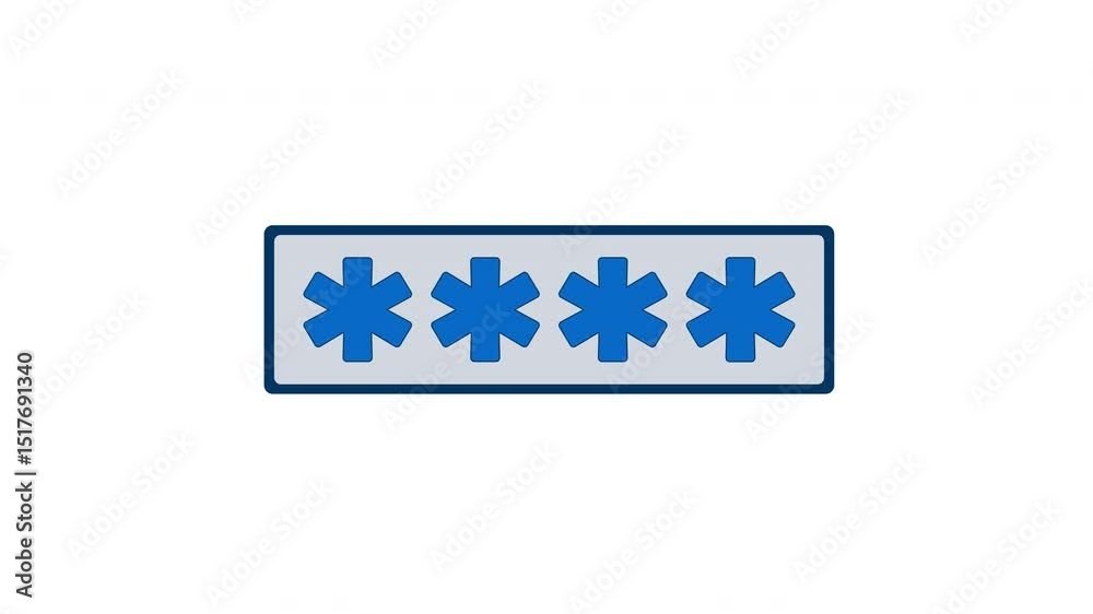 Poster password entry box with four asterisks 2d cartoon object animation. secure login input. cybersecurit