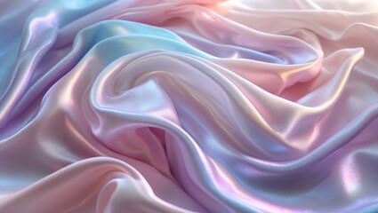 Obraz premium Imitated Silk Fabric Close-Up Highlighting the Lower Middle Fold with Blue, Pink, and White Sheen Colors