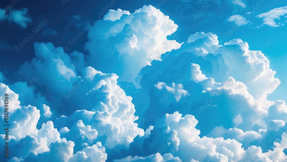 Wall mural layered blue sky background with white clouds and abstract summer atmosphere