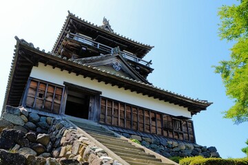 Fototapeta premium 青空の丸岡城 天守閣