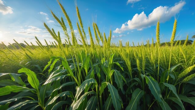 Sorghum cultivation in a lush agricultural field for animal feed.