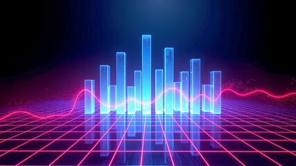 Neon retro waveform data visualization graph