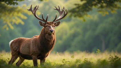Obraz premium Majestic red stag in the wild forest