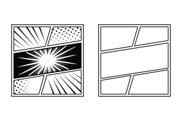 Comics book layout set panel template for page design with action, explosion effect
