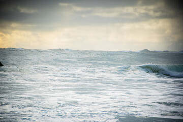 Beautiful lagoon and ocean beach in Piha, Auckland, New Zealand, before sunset.