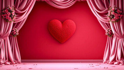 Romantic red heart stage setting valentines day