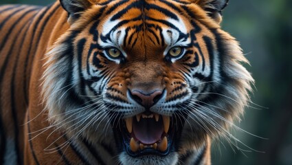 Fototapeta premium Wild Sumatera Tigers: Nature's Striped Predators in Forests