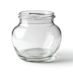 Empty clear glass jar with round belly