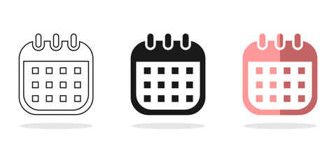 calendar vector flat icon set isolated on white background