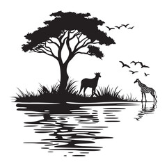 Wild animals in nature vector silhouette