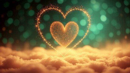 Sparkling heart above soft clouds romantic love