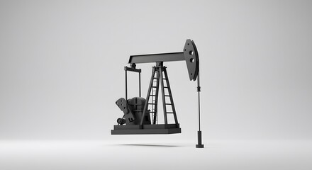 Black and White 3D Render of an Oil Pump Jack Against a Neutral Background