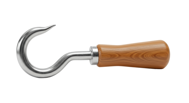 Isolated Metal Hook with Wooden Handle