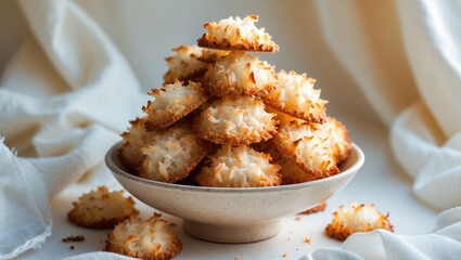 Homemade coconut macaroons on a plate for Passover