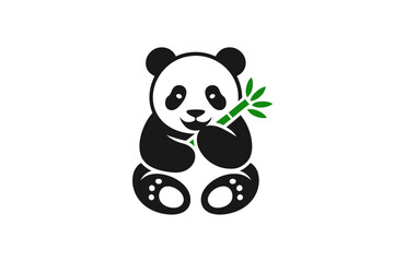 Cute panda bear holding bamboo vector illustration