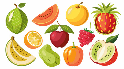 set of fruits and berries on white background