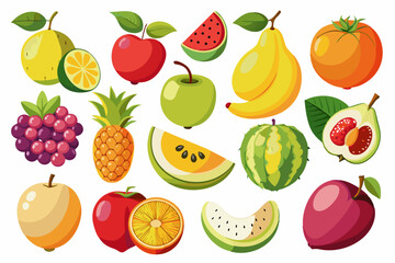 set of fruits and berries on white background