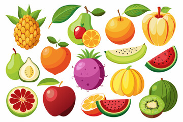 set of fruits and berries on white background