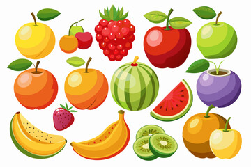 set of fruits and berries on white background