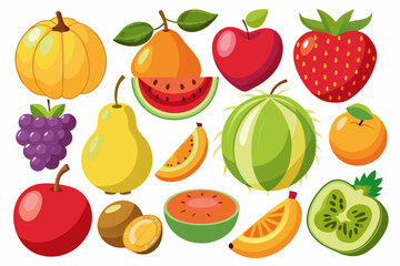 set of fruits and berries on white background