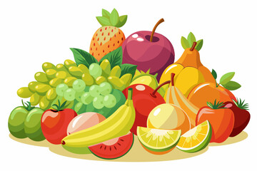 set of fruits and berries on white background