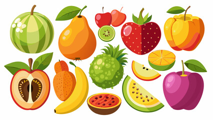 set of fruits and berries on white background