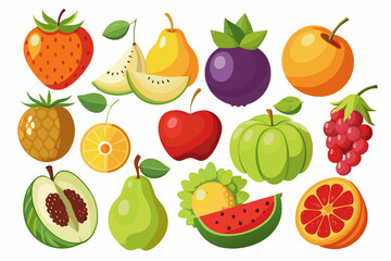 set of fruits and berries on white background
