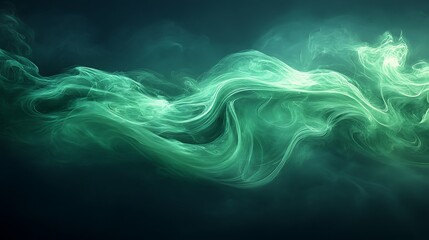 Mystical green smoke abstract background with flowing ethereal patterns