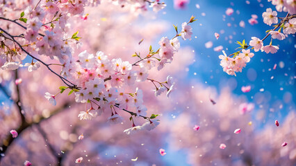 Cherry blossoms with petals scattered in the wind generative ai
