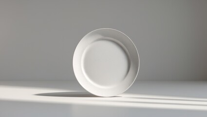 Top-Down View of a White Ceramic Plate on a Table, Featuring Classic Backgrounds and Abstract Textures for Kitchenware Promotions