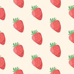 Summer seamless pattern with strawberries. Vector background with illustration of ripe red berry.
