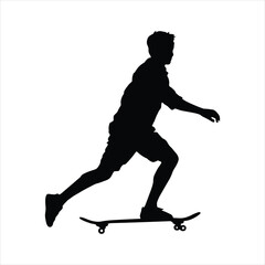 Obraz premium Dynamic Skateboarder Silhouette: Young Person Pushing for Urban Sport and Fun