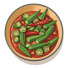 Close-up shot of Bhindi Masala, a vibrant Indian okra curry dish featuring sliced okra in a rich tomato gravy.  Show the texture and spices.