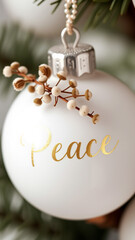 White christmas ornament gold peace sign