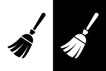 Minimalist Broom Icon Black and White Vector for Household Designs.