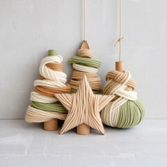 Yarn wrapped christmas trees and star ornaments