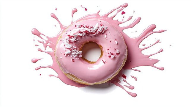 3d rendering of a donut with pink icing and sprinkles on top.